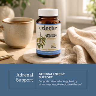 Adrenal support capsules with freeze-dried botanical blend for healthy stress response and adrenal wellness