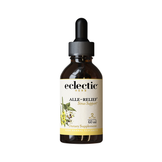 Bottle of Alle-Relief Kids herbal liquid supplement for seasonal immune and respiratory support in children