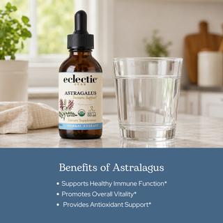 Bottle of organic astragalus extract tincture with traditional herbal benefits and clean formula
