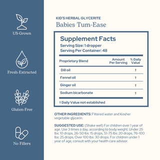 Bottle of Babies Tum-Ease natural tummy soothing drops for infants and children