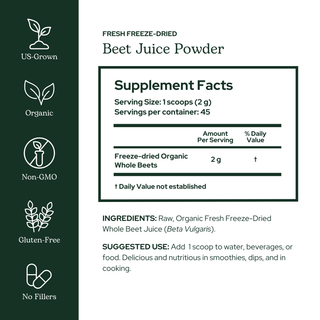 Organic freeze-dried beet juice powder for circulation, antioxidants, and exercise support