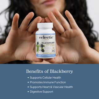 Blackberry capsules made from freeze-dried whole blackberries for digestive, immune, and skin support