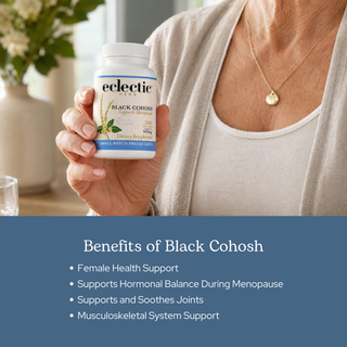 Organic Black Cohosh capsules for menopause, hormonal balance, joint support, and musculoskeletal wellness