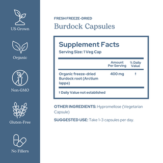 Organic burdock capsules for liver support and natural detoxification