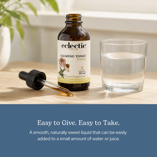 Bottle of Calming Tonic Kids herbal extract with natural calming ingredients for children