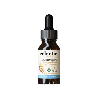 Bottle of Cordyceps extract supplement supporting energy, stamina, and respiratory health with organic, vegan formula
