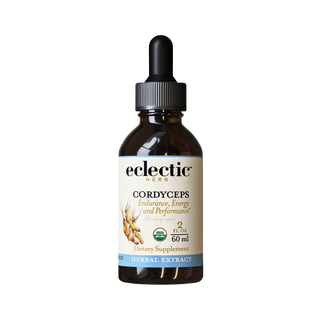 Bottle of organic Cordyceps extract supporting energy, stamina, and respiratory health