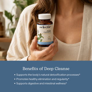 Bottle of Deep Cleanse capsules with natural detoxification and digestive support ingredients