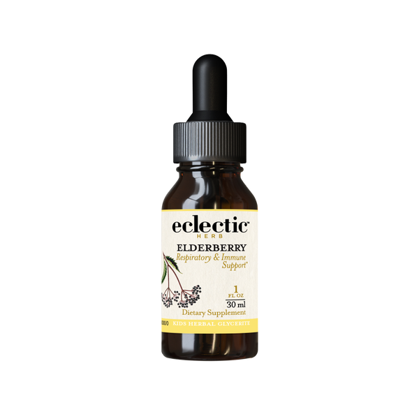 Bottle of potent, non-GMO elderberry syrup for kids' immune support