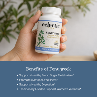 Bottle of organic fenugreek capsules for lactation and digestive support, non-GMO and gluten-free