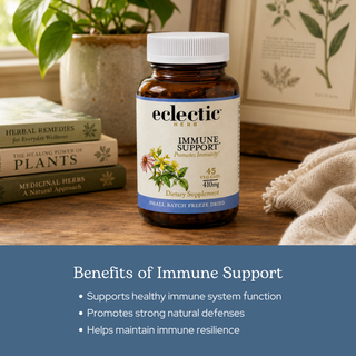 Immune support capsules with elderberry, echinacea, lemon balm, St. John’s wort, and Larix for balanced immune function and seasonal wellness