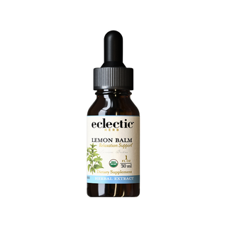Bottle of organic Lemon Balm extract for calm nervous system and digestive support