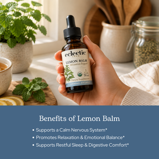 Bottle of organic Lemon Balm extract for calming and digestive support