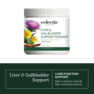 Liver and gallbladder support powder with milk thistle, beet, dandelion, turmeric, nettle, cinnamon, and burdock for natural detoxification and healthy digestion
