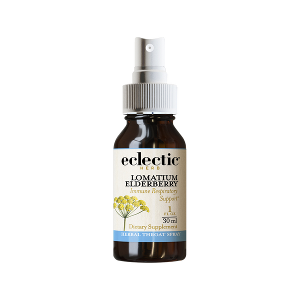 Lomatium Elderberry Throat Spray bottle for respiratory health and immune support