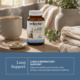 Bottle of Lung Support capsules with herbal ingredients for respiratory health and immune support