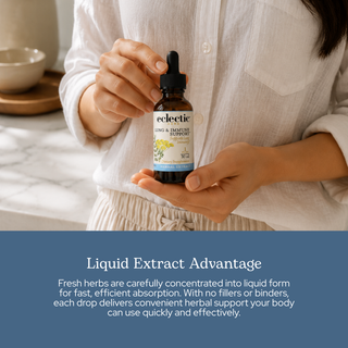 Bottle of Lung and Immune Support Extract with elderberry, lomatium, licorice, yarrow, and lemon balm herbs