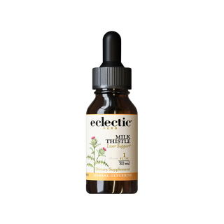Bottle of Milk Thistle glycerite supplement supporting liver detox with organic ingredients and vegan formula