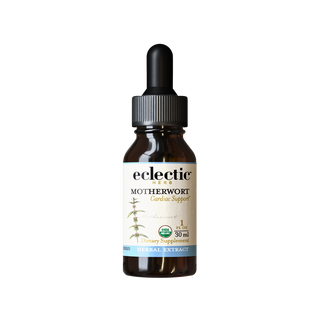Bottle of organic Motherwort extract highlighting heart and emotional balance with clean, vegan formula and sustainable US-grown sourcing