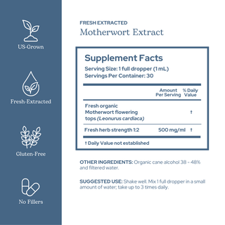 Bottle of organic motherwort extract for heart and emotional wellness support