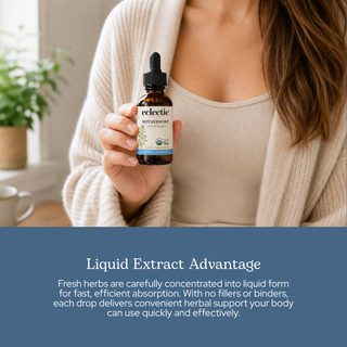 Motherwort extract bottle with fresh motherwort flowers and organic herbal ingredients for emotional and women's wellness support