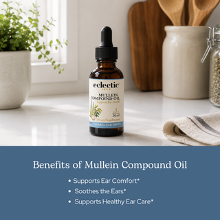 Bottle of Mullein Compound Oil with herbal ingredients for ear soothing and comfort