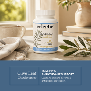 Bottle of organic olive leaf capsules for immune and cardiovascular health support