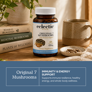 Original 7 Mushroom Capsules bottle with organic mushroom blend for immune and cognitive support