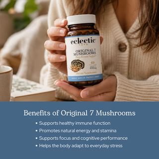 Bottle of Original 7 Mushroom capsules with seven organic mushrooms for immune and cognitive support