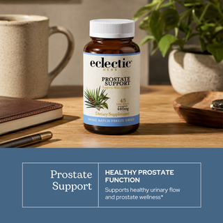 Prostate support capsules featuring saw palmetto, nettle root, pygeum, green tea, and turmeric for urinary and hormonal health