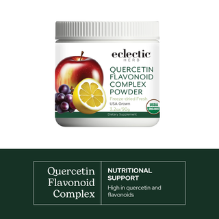 Quercetin flavonoid complex powder with organic freeze-dried grapes, apples, lemon, parsley, kale, and alfalfa for antioxidant and immune support