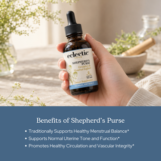 Bottle of Shepherd's Purse extract highlighting women's wellness and circulatory support