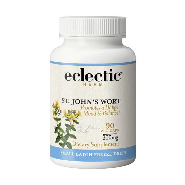 St. John's Wort capsules with wildcrafted freeze-dried herb for emotional balance and stress relief