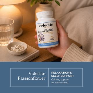 Valerian passionflower capsules for relaxation, restful sleep, and stress support with herbal blend