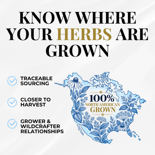 Know where your herbs are grown graphic. 100% US. 